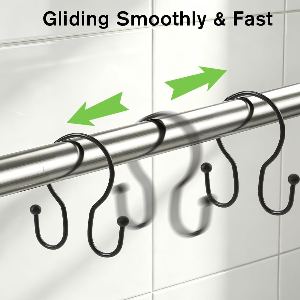 12PCS Black Shower Curtain Hooks, Rust Proof Metal Shower Curtain Rings