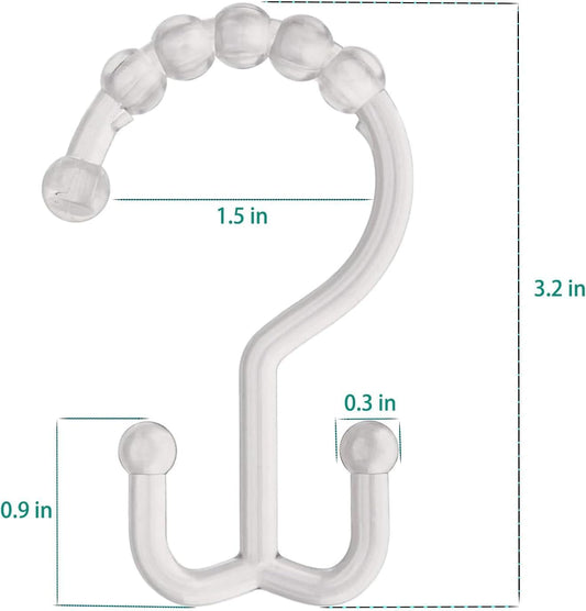 Resze 12 PCS Clear Double Shower Curtain Hooks,Plastic Shower Curtain Rings