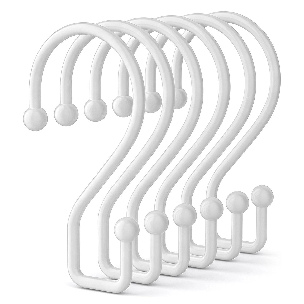 Goowin Shower Curtain Hooks, 12 Pcs S Shape Shower Curtain Rings, Rustproof Black Shower Curtain Rings, Multi-Functional Shower Hooks for Shower Curtain, Kitchen Utensils, Clothing, Towels, Black