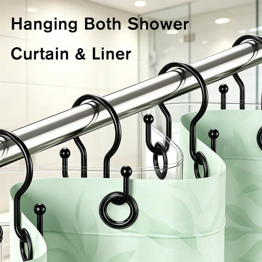 12PCS Black Shower Curtain Hooks, Rust Proof Metal Shower Curtain Rings
