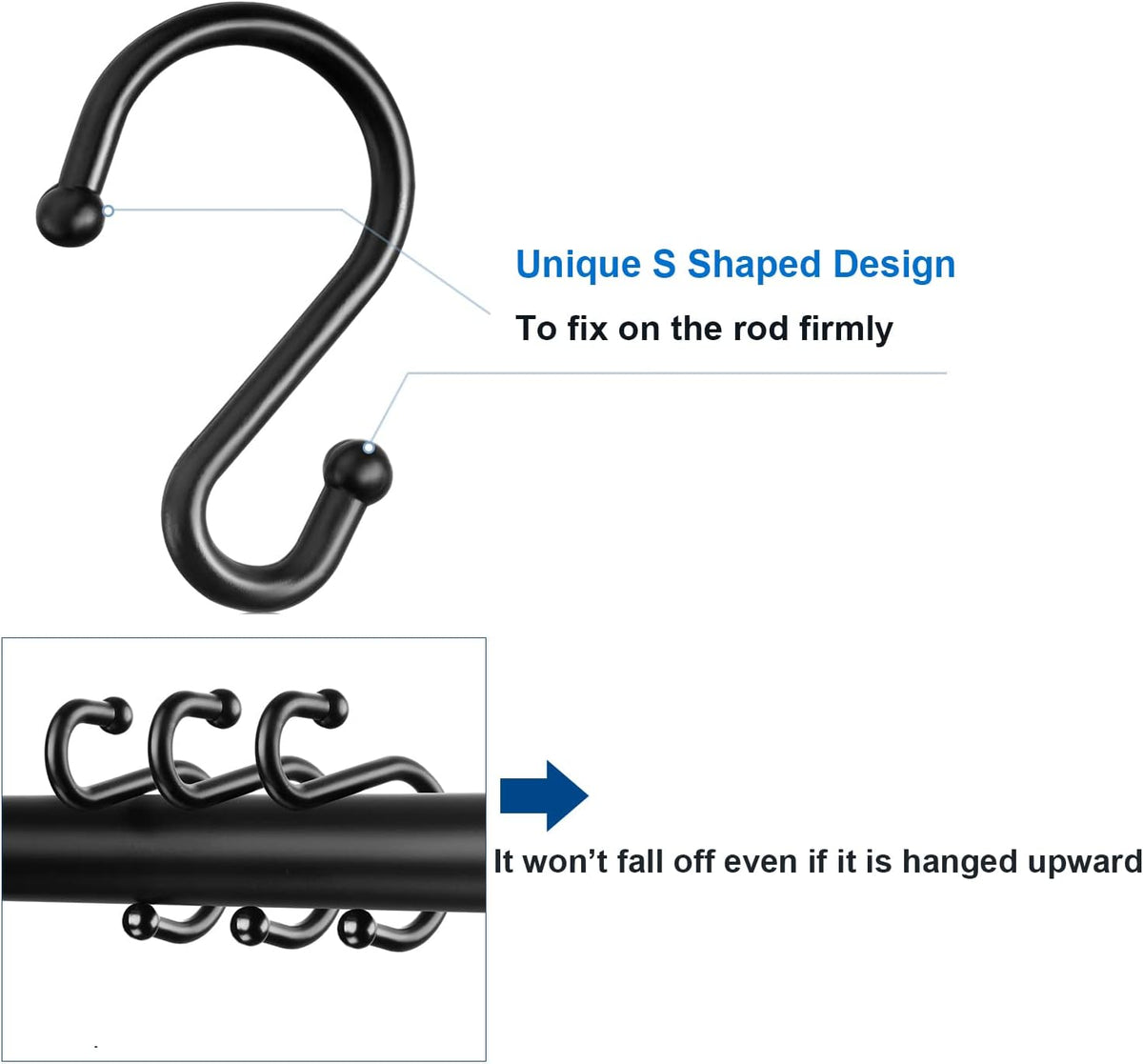 TOPROD S Shaped Shower Curtain Hooks Rings Shower Curtain Hangers S Hooks