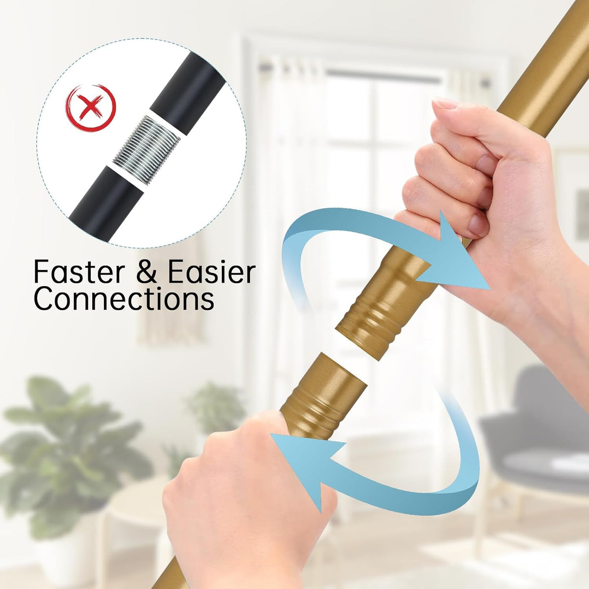 BRIOFOX Shower Curtain Rod Adjustable 18-64 Inch, Stainless Steel Spring Tension Shower Rod No Drilling Non Slip, Sunset Gold