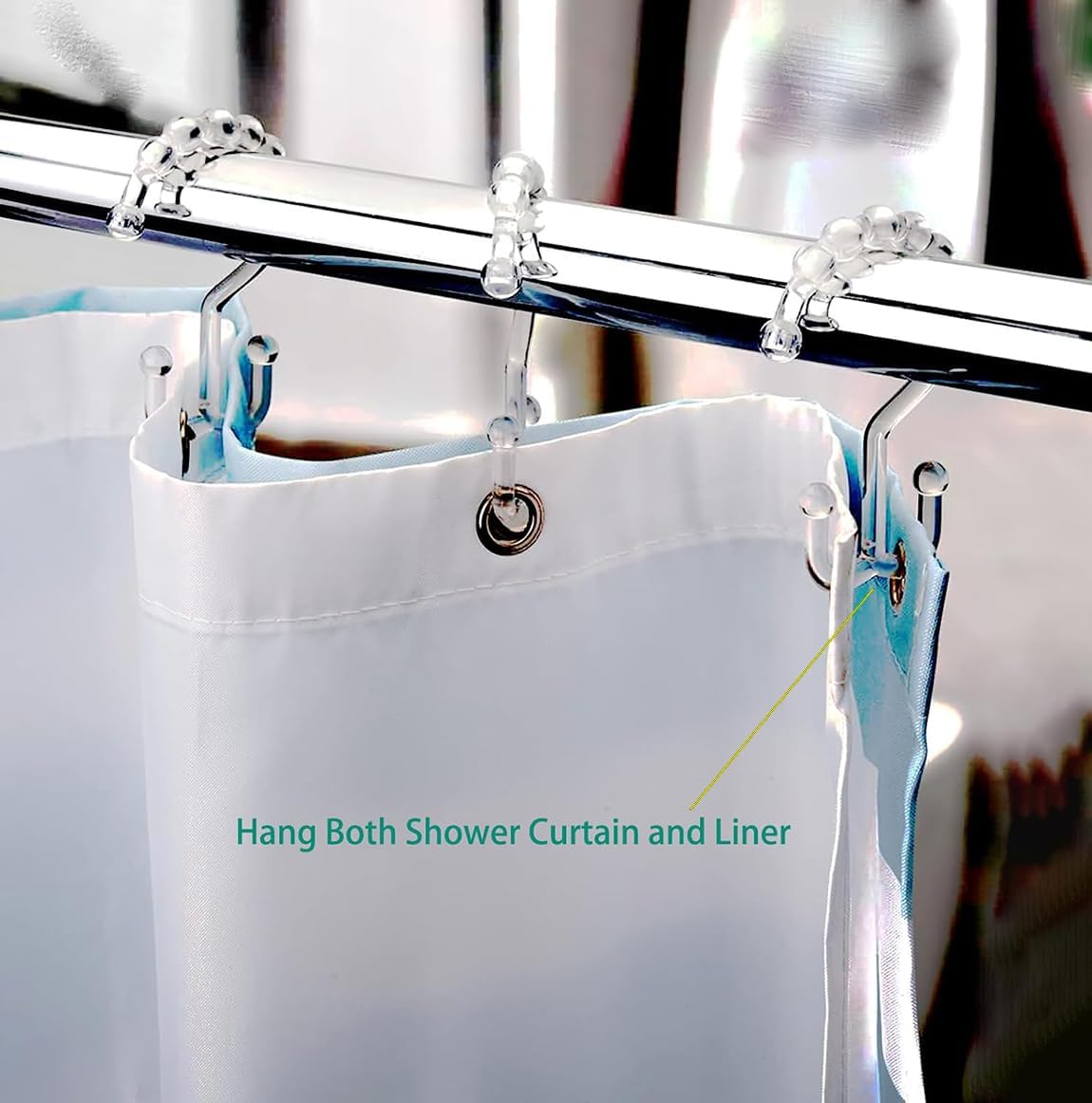Resze 12 PCS Clear Double Shower Curtain Hooks,Plastic Shower Curtain Rings