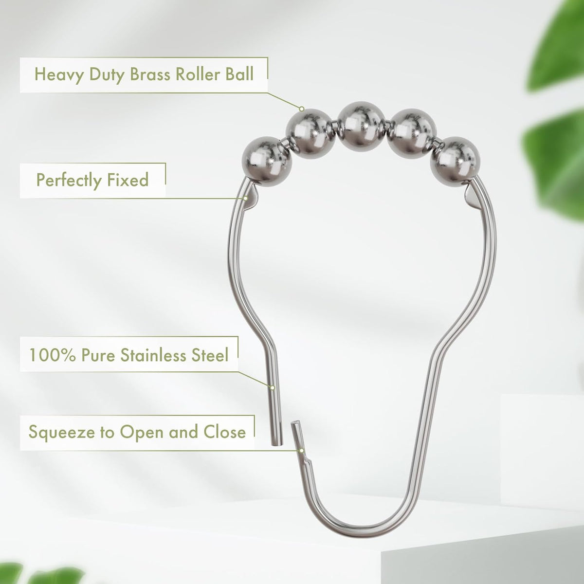 Amazer Shower Curtain Hooks, Decorative Shower Curtain Hooks Rust Proof Stainless Steel Shower Curtain Hooks, Shower Hooks for Shower Curtain Bathroom 12PCS, Polished Chrome