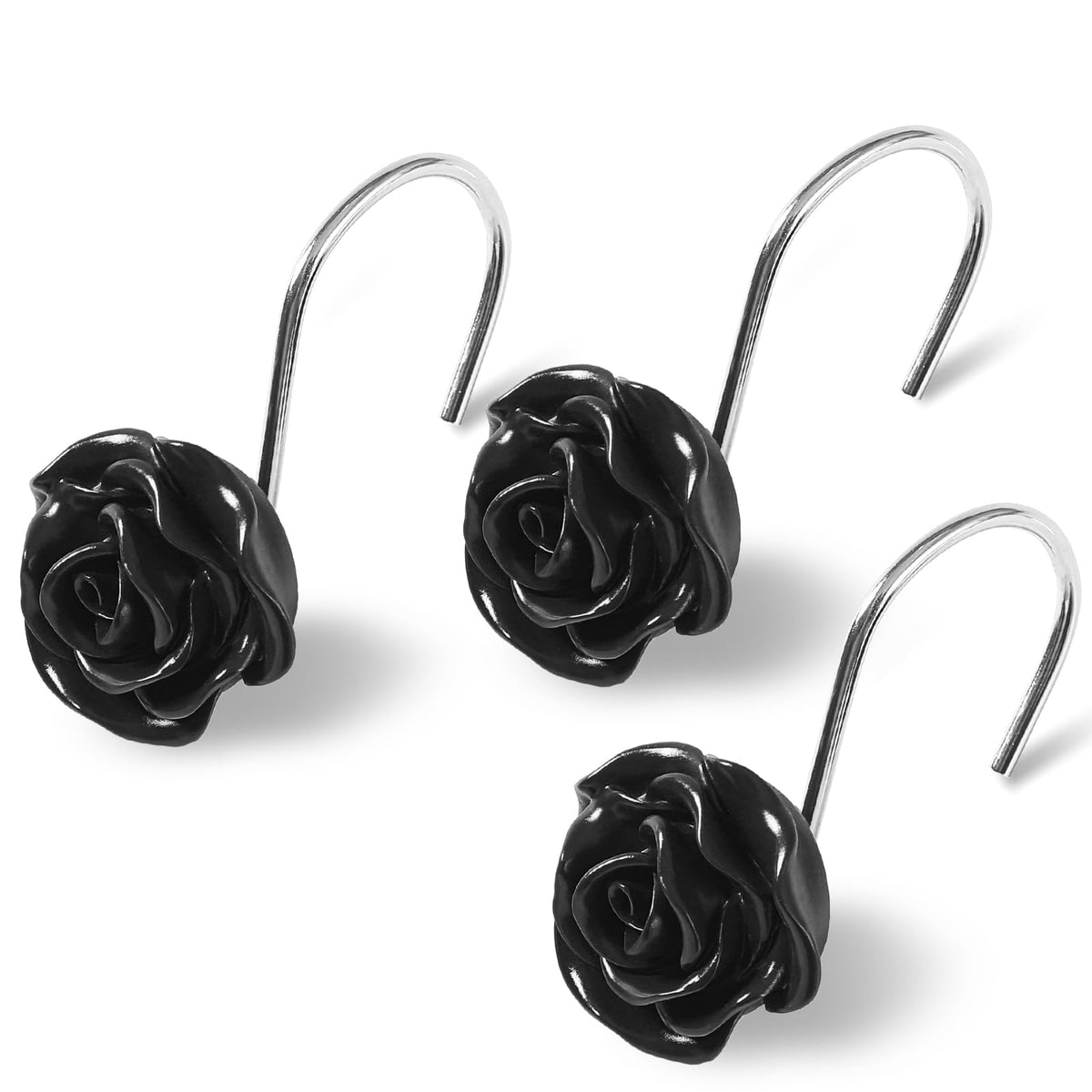 Cute Rose Floral Shower Curtain Hooks Rings for Bathroom,White 12PCS