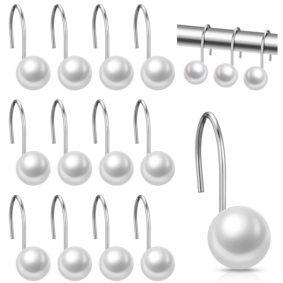 Threehoney 12 Pcs Cute Shower Curtain Hooks Shower Curtain RingPink