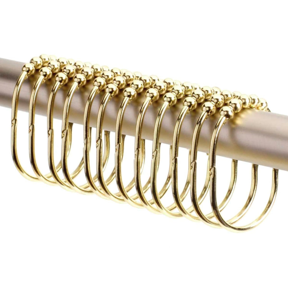 2 Lb. Depot Wide Shower Curtain Rings - Set of 12 Easy Glide Rollers with Decorative Gold Finish - Stainless Steel Shower Hooks for Straight and Curved Rods - Decorative and Durable for Any Bathroom