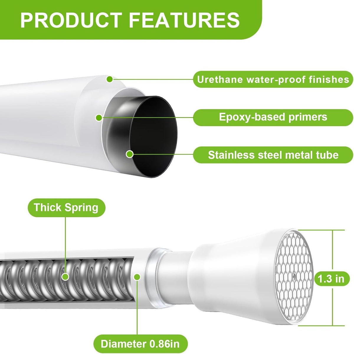 Shower Curtain Rod 45 to 77 Inches White Shower Rod