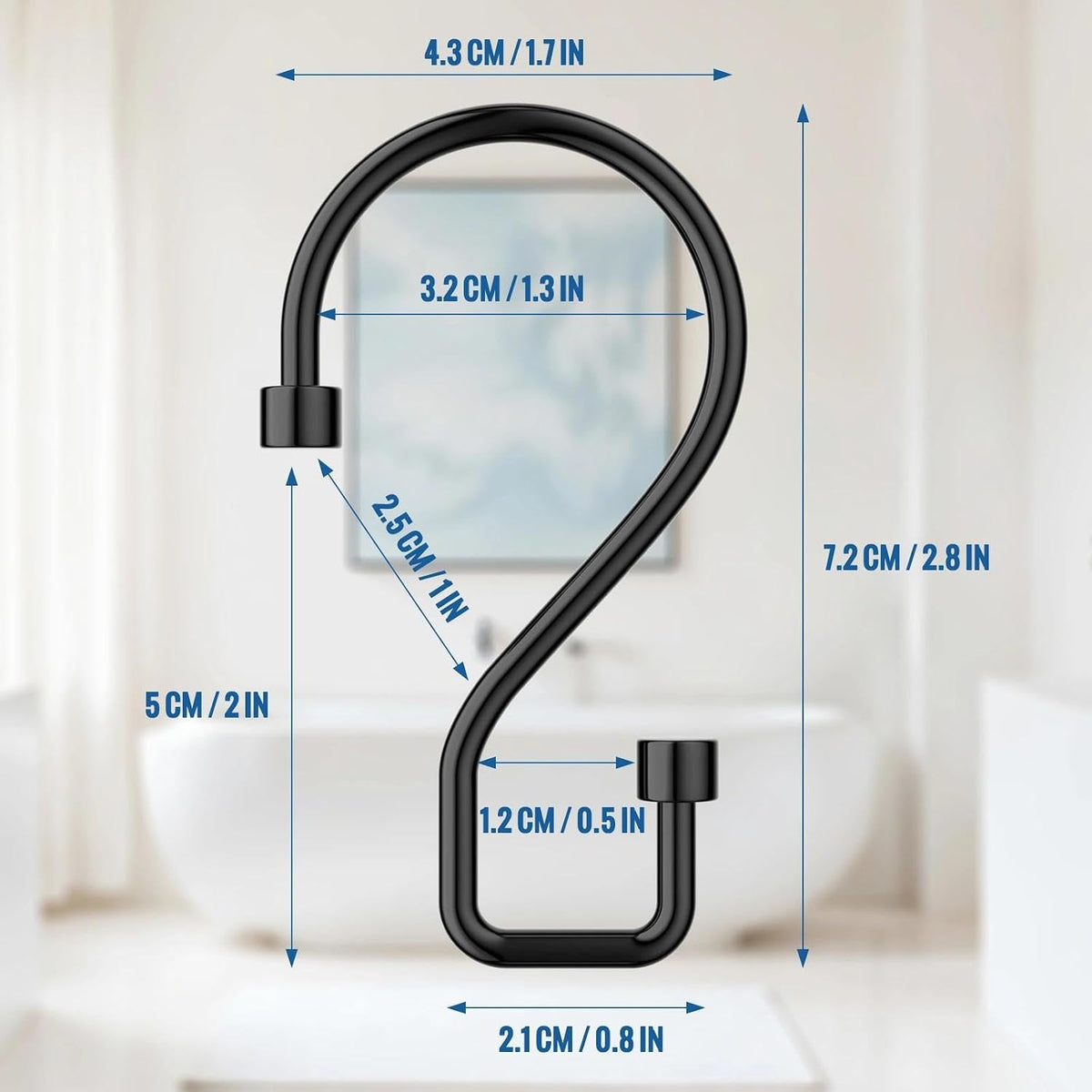 Goowin Shower Curtain Hooks, 12 Pcs S Shape Shower Curtain Rings, Rustproof Black Shower Curtain Rings, Multi-Functional Shower Hooks for Shower Curtain, Kitchen Utensils, Clothing, Towels, Black