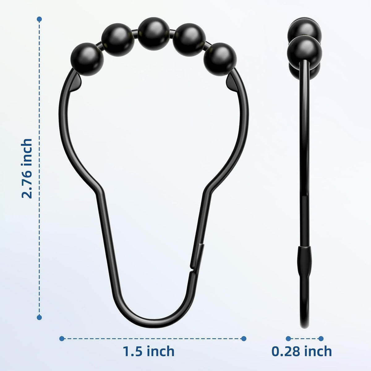 Titanker Shower Curtain Rings Hooks, Rust-Resistant Metal Shower Curtain Hooks for Bathroom Shower Rods Shower Hooks Shower Rings for Curtain - Set of 12, Matte Black