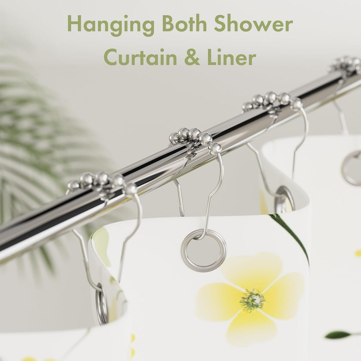 Amazer Shower Curtain Hooks, Decorative Shower Curtain Hooks Rust Proof Stainless Steel Shower Curtain Hooks, Shower Hooks for Shower Curtain Bathroom 12PCS, Polished Chrome