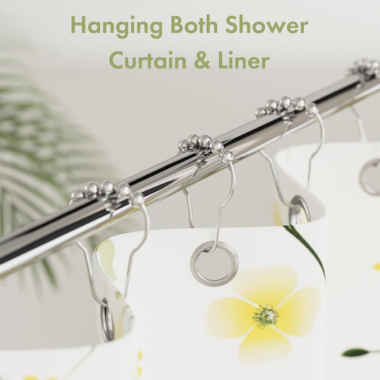 Amazer Shower Curtain Hooks, Decorative Shower Curtain Hooks Rust Proof Stainless Steel Shower Curtain Hooks, Shower Hooks for Shower Curtain Bathroom 12PCS, Polished Chrome