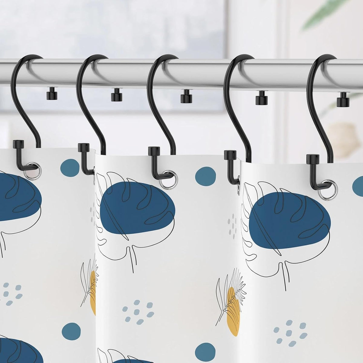 Goowin Shower Curtain Hooks, 12 Pcs S Shape Shower Curtain Rings, Rustproof Black Shower Curtain Rings, Multi-Functional Shower Hooks for Shower Curtain, Kitchen Utensils, Clothing, Towels, Black