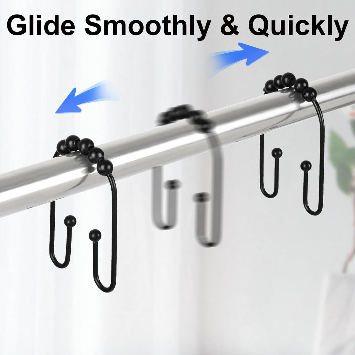 Resze Shower Curtain Hooks, Glide Smoothly Shower Rings with Ball Bearings