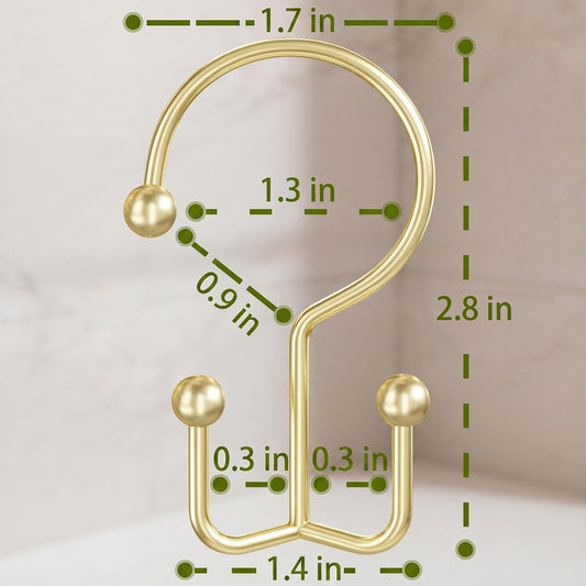 OEH Shower Curtain Hooks, Metal Shower Curtain Rings, Gold Shower Curtain Hooks Rust Proof, Double Shower Rings for Curtain, Easy Install Anti-Drop Shower Hooks for Shower Curtain (Gold, 12 Pack)