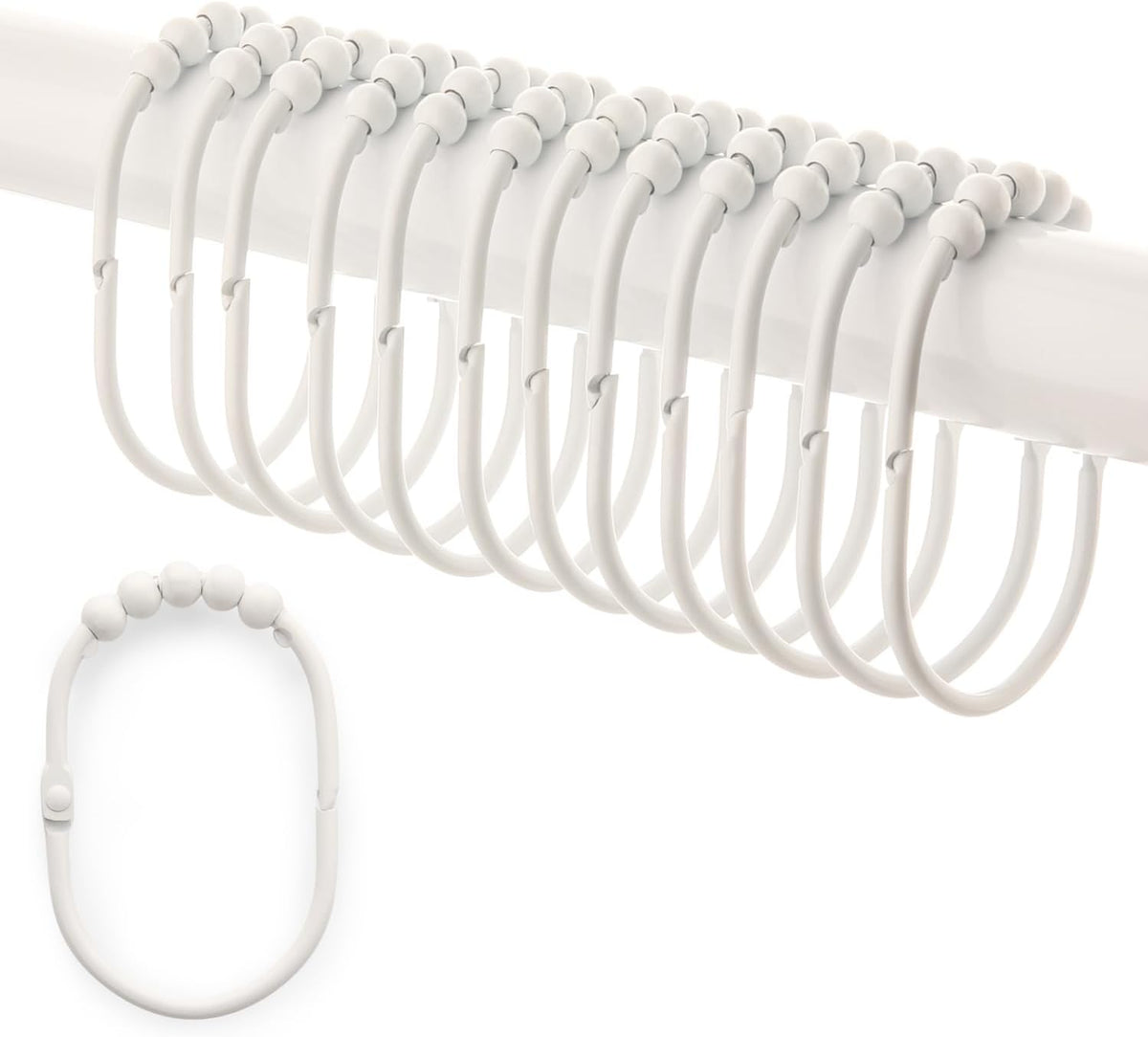 2 Lb. Depot Wide Shower Curtain Rings - Set of 12 Easy Glide Rollers with Decorative Gold Finish - Stainless Steel Shower Hooks for Straight and Curved Rods - Decorative and Durable for Any Bathroom