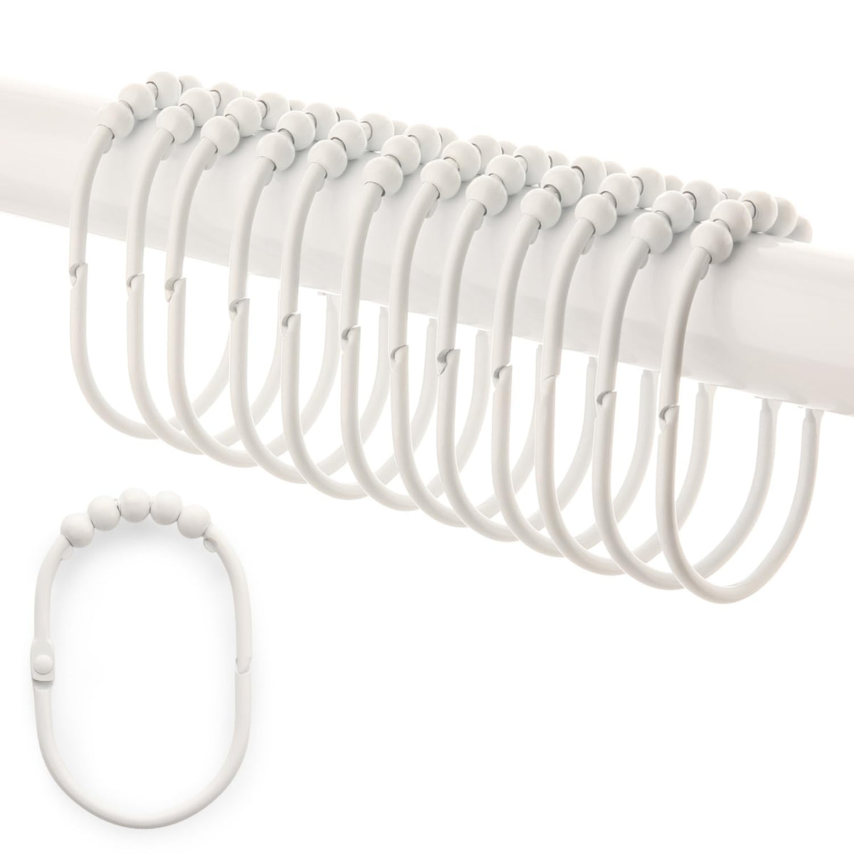 2 Lb. Depot Wide Shower Curtain Rings - Set of 12 Easy Glide Rollers with Decorative Gold Finish - Stainless Steel Shower Hooks for Straight and Curved Rods - Decorative and Durable for Any Bathroom