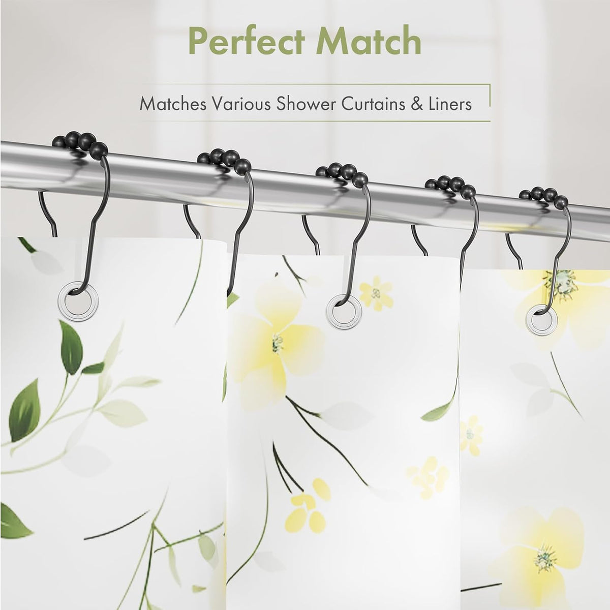 Amazer Black Shower Curtain Hooks, Decorative Shower Curtain Hooks, Shower Hooks for Shower Curtain Rust Proof Stainless Steel Shower Curtain Hooks Set of 12