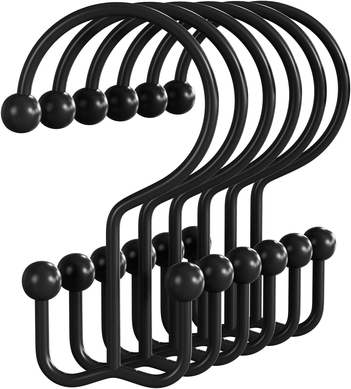 Bathway Shower Curtain Hooks Matte Black Shower Curtain Rings, 12 Pcs Double Hook Shower Curtain Hooks Rings Shower Curtain Hangers Rust Proof, Metal Shower Hooks for Bathroom Shower Curtain Rod
