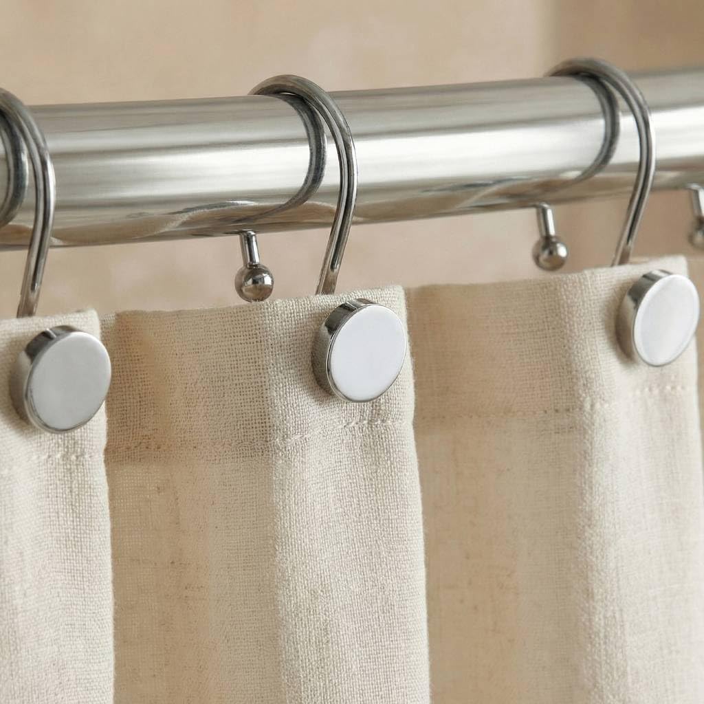 Silver Chrome Shower Curtain Hooks: Rust Proof Metal Curtain Rings, 12Pcs