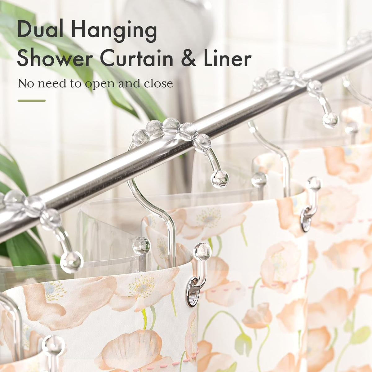 Amazer Plastic Shower Curtain Hooks - Double Clear Shower Hooks, Set of 12