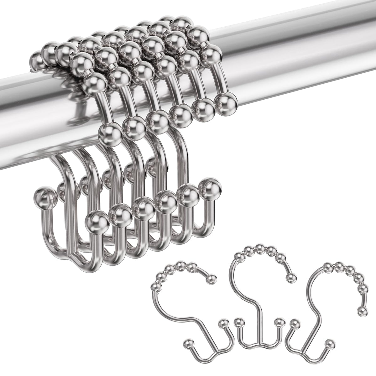 Amazer Plastic Shower Curtain Hooks - Double Clear Shower Hooks, Set of 12