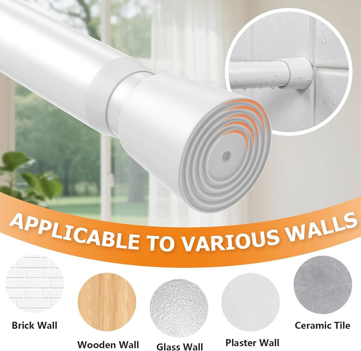 Shower Curtain Rod 29.5-39 Inch White Shower Rod 7/8" Tension Curtain Rod