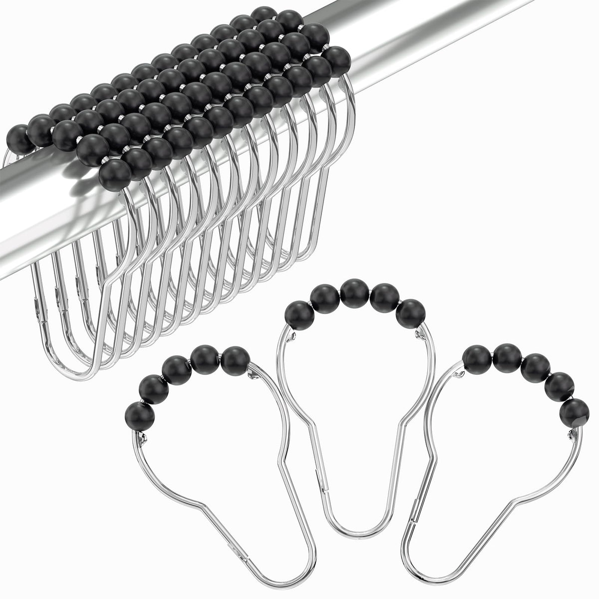 Amazer Black Shower Curtain Hooks, Decorative Shower Curtain Hooks, Shower Hooks for Shower Curtain Rust Proof Stainless Steel Shower Curtain Hooks Set of 12