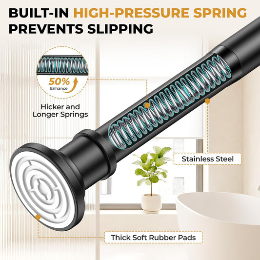 Black Long Curtain Rod Tension Shower Curtain Rods 30-120 in 1.1"