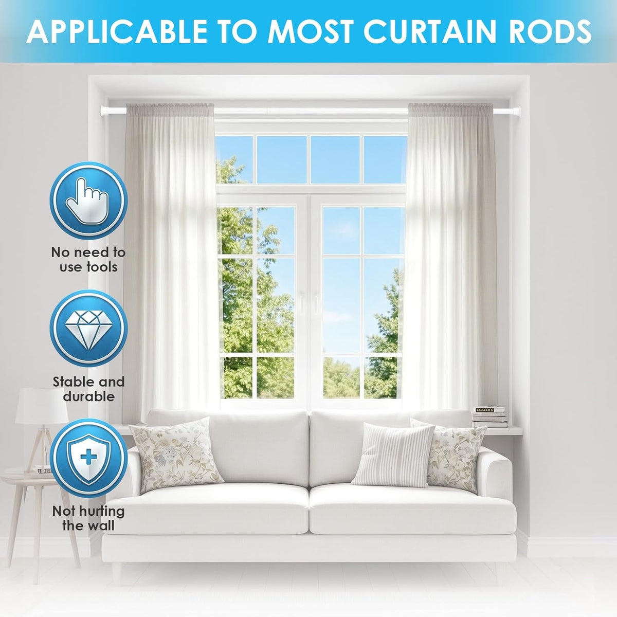 White Tension Curtain Rod 31 To 76 Inch Shower Curtain Rods Tension 2pcs