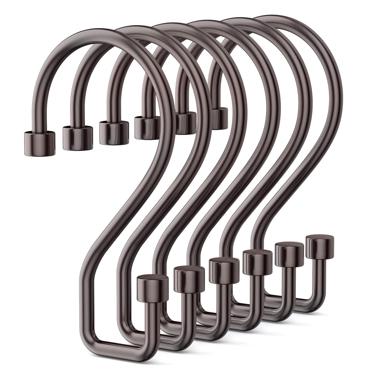 Goowin Shower Curtain Hooks, 12 Pcs S Shape Shower Curtain Rings, Rustproof Black Shower Curtain Rings, Multi-Functional Shower Hooks for Shower Curtain, Kitchen Utensils, Clothing, Towels, Black