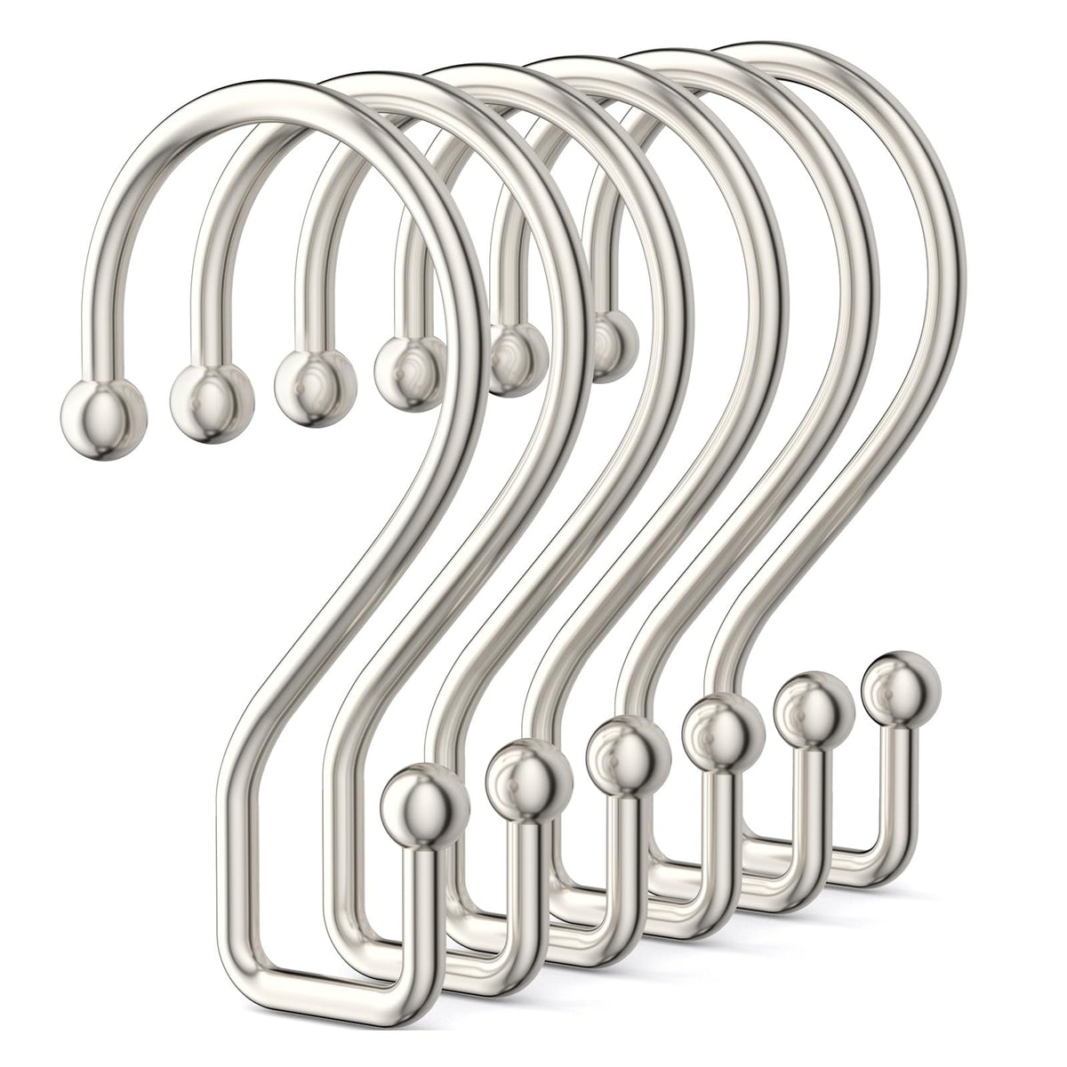 Goowin Shower Curtain Hooks, 12 Pcs S Shape Shower Curtain Rings, Rustproof Black Shower Curtain Rings, Multi-Functional Shower Hooks for Shower Curtain, Kitchen Utensils, Clothing, Towels, Black