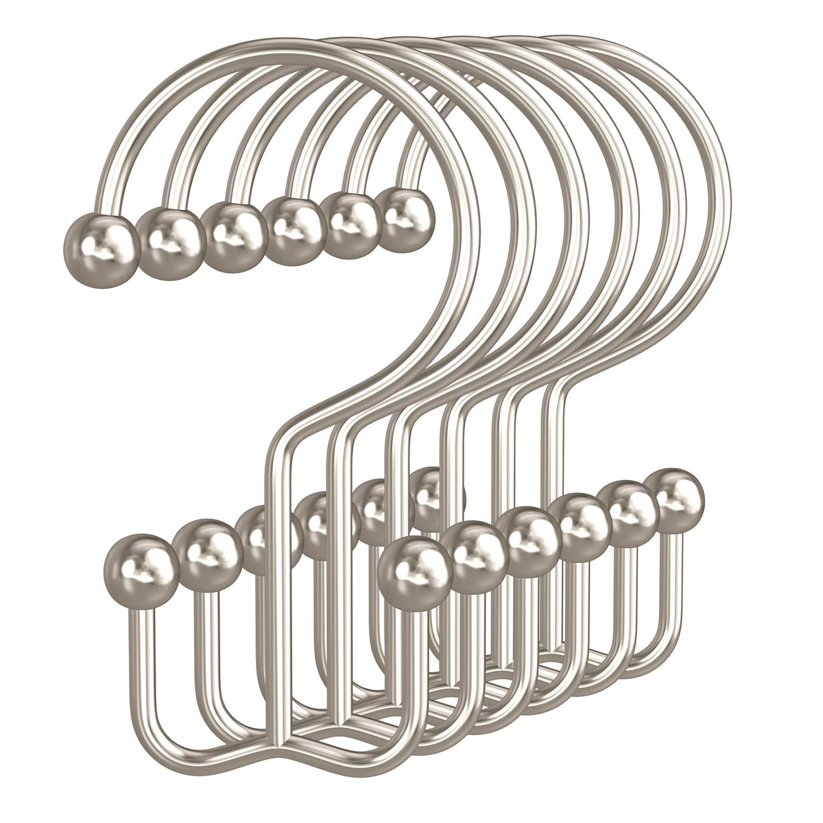 Bathway Shower Curtain Hooks Matte Black Shower Curtain Rings, 12 Pcs Double Hook Shower Curtain Hooks Rings Shower Curtain Hangers Rust Proof, Metal Shower Hooks for Bathroom Shower Curtain Rod