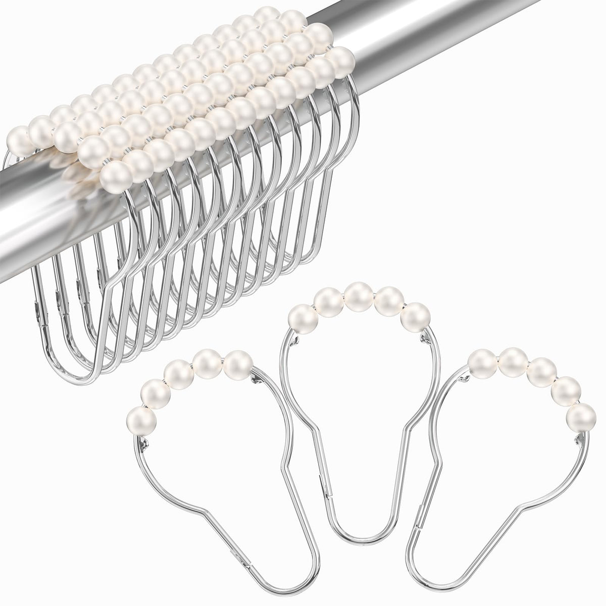 Amazer Black Shower Curtain Hooks, Decorative Shower Curtain Hooks, Shower Hooks for Shower Curtain Rust Proof Stainless Steel Shower Curtain Hooks Set of 12
