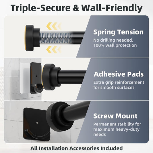 STARLATTA Shower Tension Curtain Rod 31-120", 1.1" Heavy Duty, Matte Black