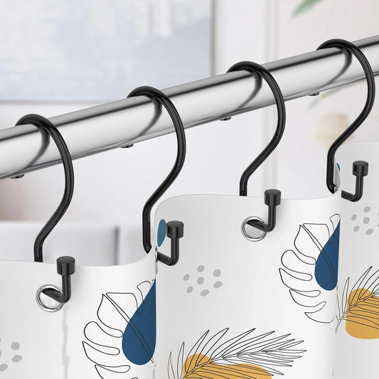Goowin Shower Curtain Hooks, 12 Pcs S Shape Shower Curtain Rings, Rustproof Black Shower Curtain Rings, Multi-Functional Shower Hooks for Shower Curtain, Kitchen Utensils, Clothing, Towels, Black