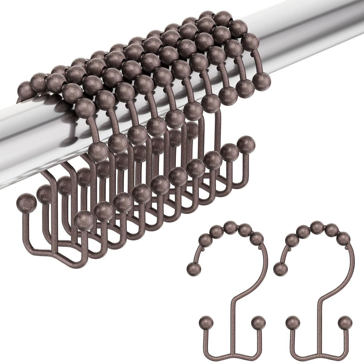 Amazer Shower Curtain Hooks, Decorative Shower Curtain Hooks Rust Proof Stainless Steel Shower Curtain Hooks, Shower Hooks for Shower Curtain Bathroom 12PCS, Polished Chrome