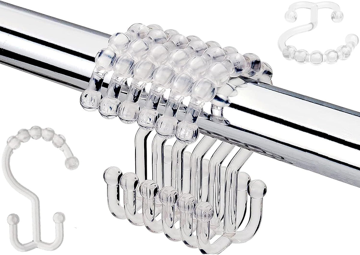 Resze 12 PCS Clear Double Shower Curtain Hooks,Plastic Shower Curtain Rings