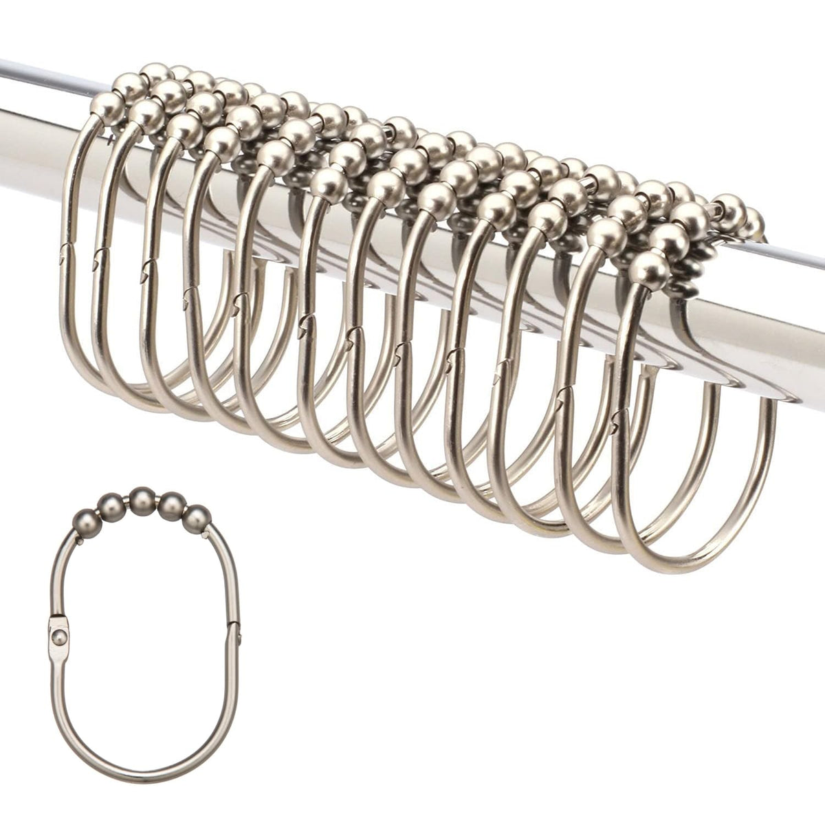 2 Lb. Depot Wide Shower Curtain Rings - Set of 12 Easy Glide Rollers with Decorative Gold Finish - Stainless Steel Shower Hooks for Straight and Curved Rods - Decorative and Durable for Any Bathroom