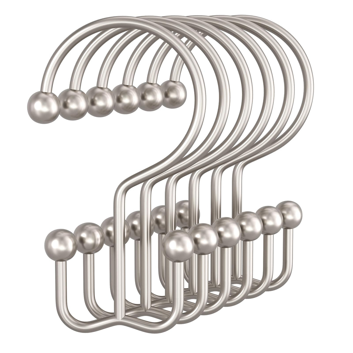 Bathway Shower Curtain Hooks Matte Black Shower Curtain Rings, 12 Pcs Double Hook Shower Curtain Hooks Rings Shower Curtain Hangers Rust Proof, Metal Shower Hooks for Bathroom Shower Curtain Rod