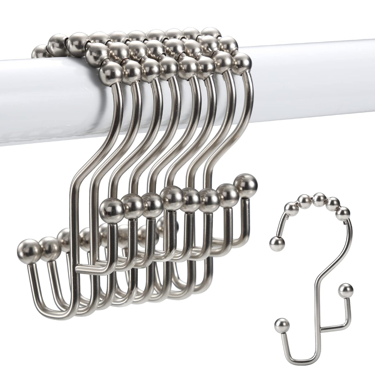 Shower Curtain Rings, SUTINE Shower Curtain Hooks, Stainless Steel Gold Shower Curtain Hooks Rust Proof, Easy Sliding Double Shower Hooks for Shower Curtains, Curtain & Liners, 12pcs-Gold