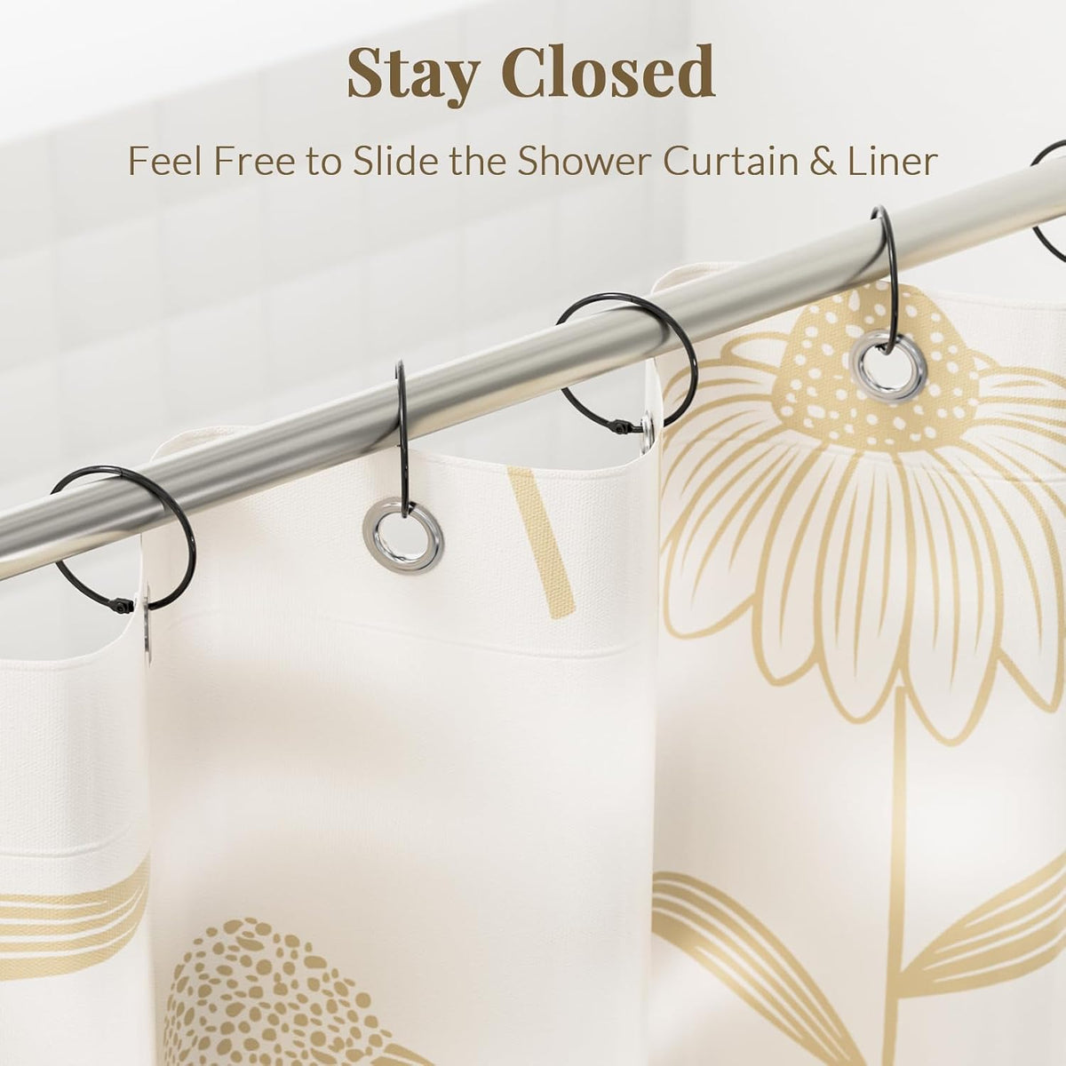 Shower Curtain Rings, Bathway Shower Curtain Hooks, Black Shower Curtain Rings Rust Proof, Anti-Drop Shower Rings for Curtain, Shower Hooks for Shower Curtain Rod Bathroom Curtain Rings