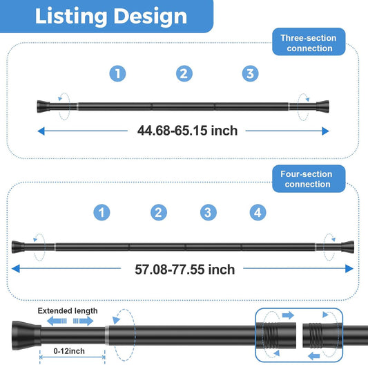 Shower Curtain Rod 45-77 Inch Black Shower Tension Rod Adjustable