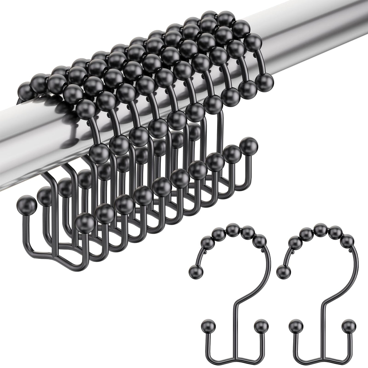 Amazer Black Shower Curtain Hooks, Decorative Shower Curtain Hooks, Shower Hooks for Shower Curtain Rust Proof Stainless Steel Shower Curtain Hooks Set of 12