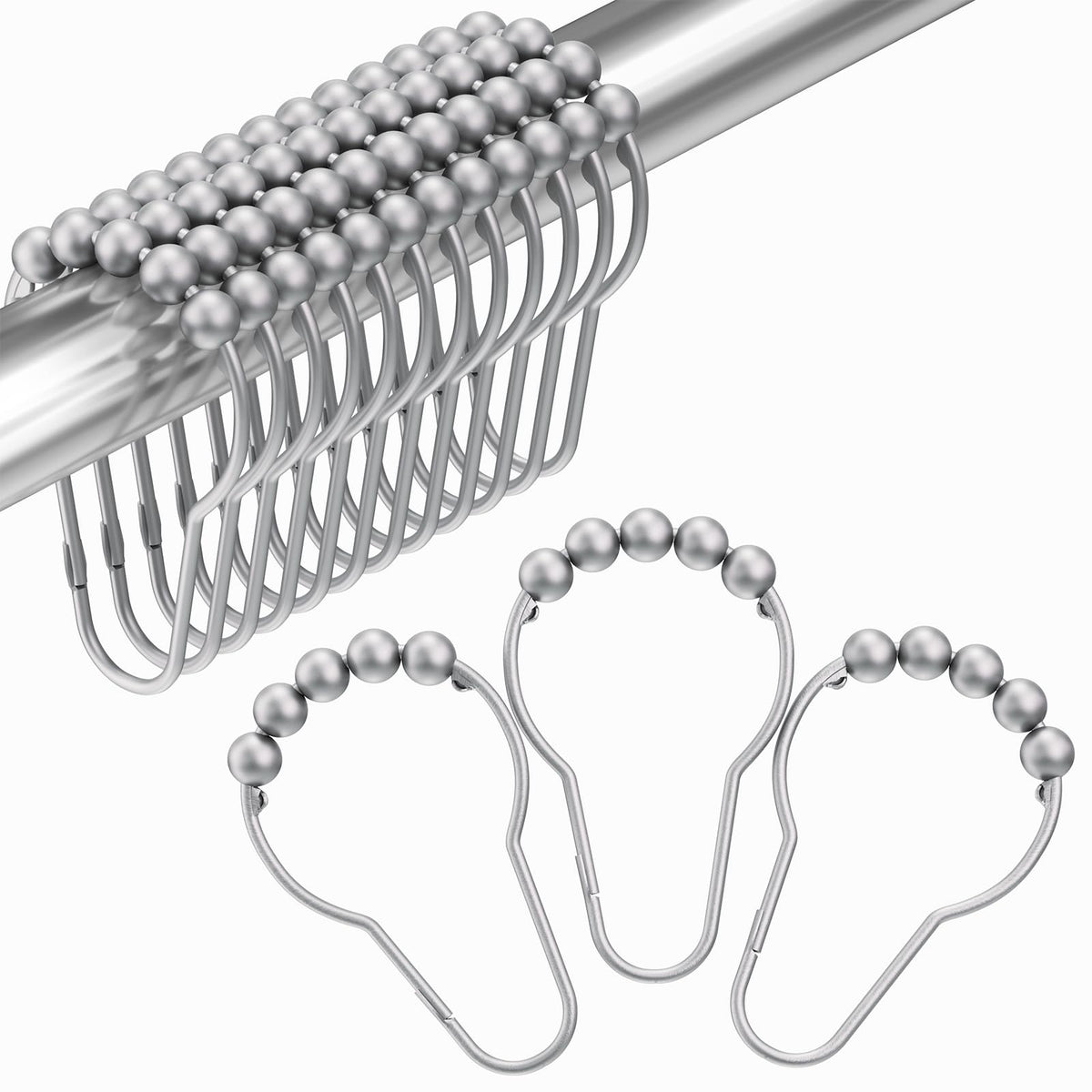 Amazer Black Shower Curtain Hooks, Decorative Shower Curtain Hooks, Shower Hooks for Shower Curtain Rust Proof Stainless Steel Shower Curtain Hooks Set of 12