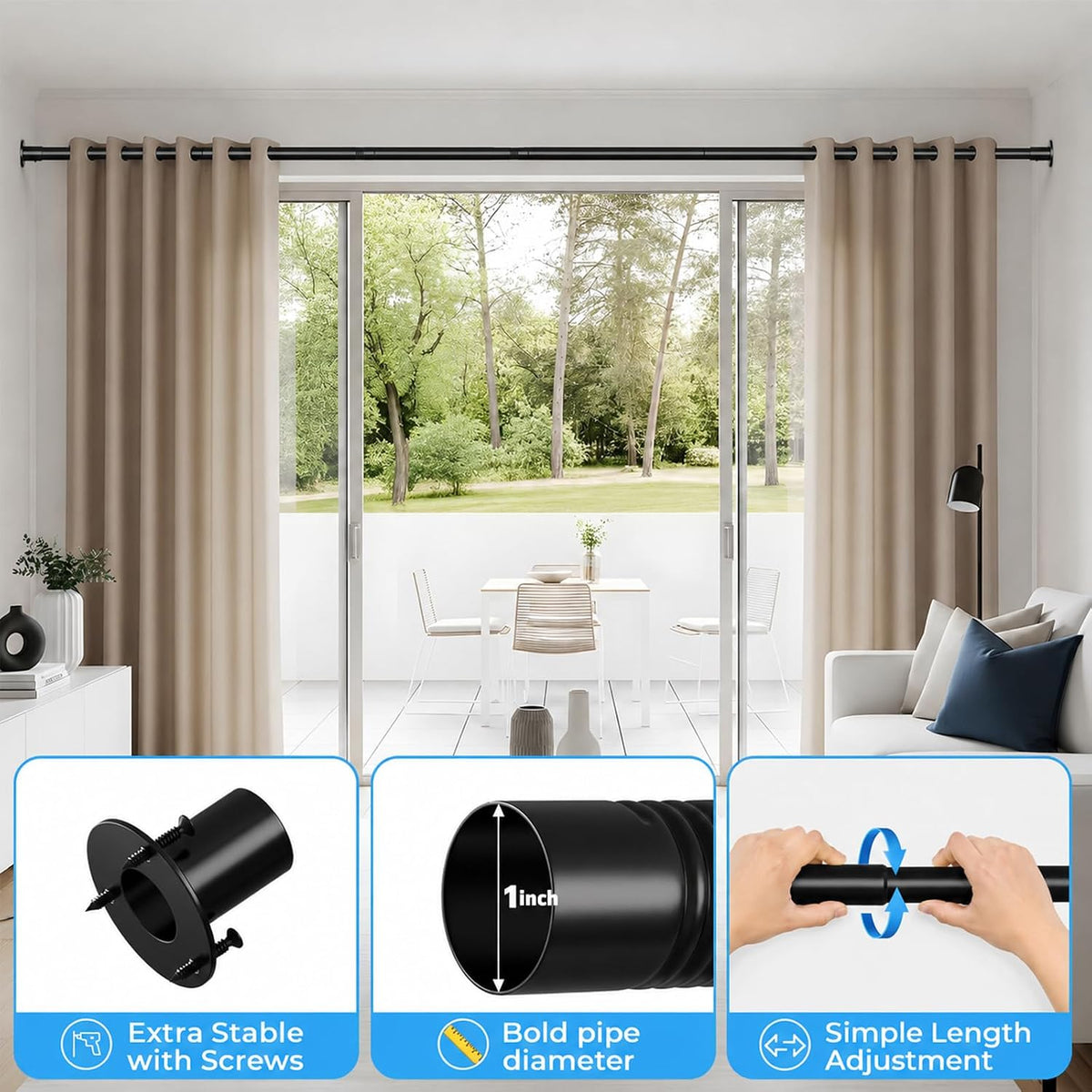 AIZESI Permanent Shower Curtain Rod 28-90", Wall Mounted Curtain Rod Black