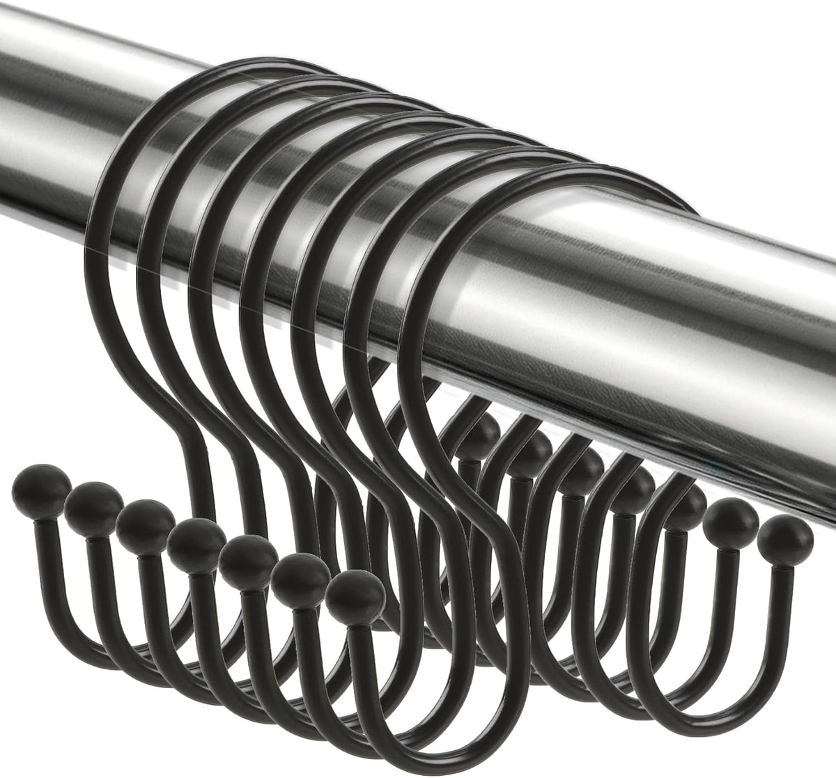 12PCS Black Shower Curtain Hooks, Rust Proof Metal Shower Curtain Rings