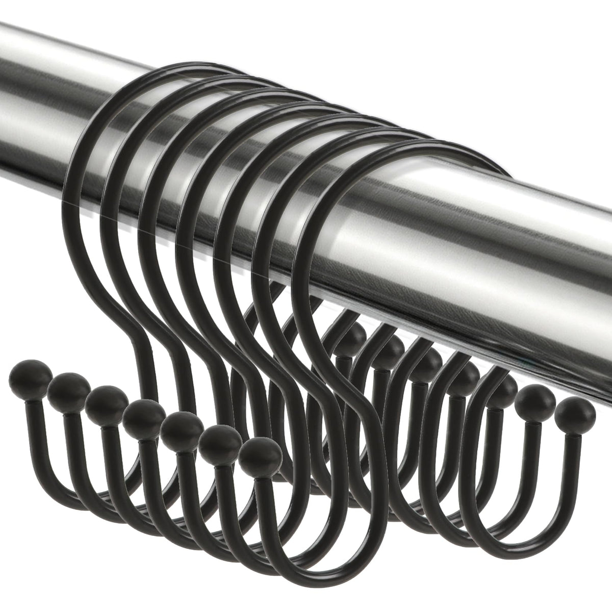 12PCS Black Shower Curtain Hooks, Rust Proof Metal Shower Curtain Rings