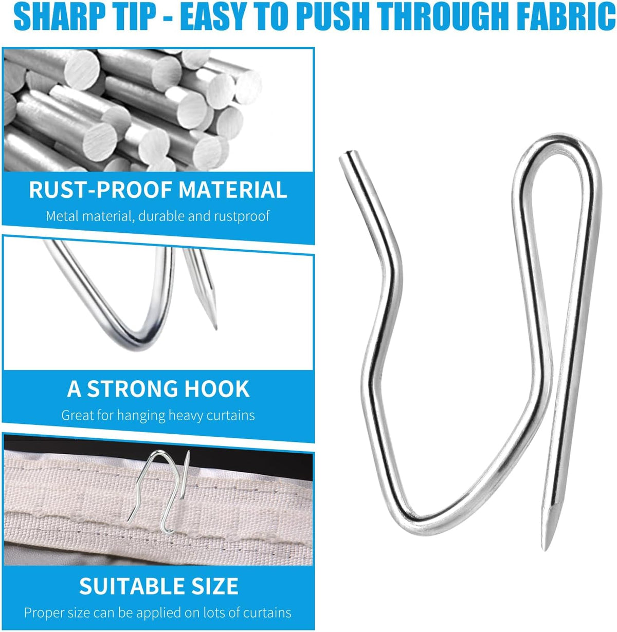 Sopito 58Pcs Curtain Hooks for Door Window Shower Curtain, Silver White