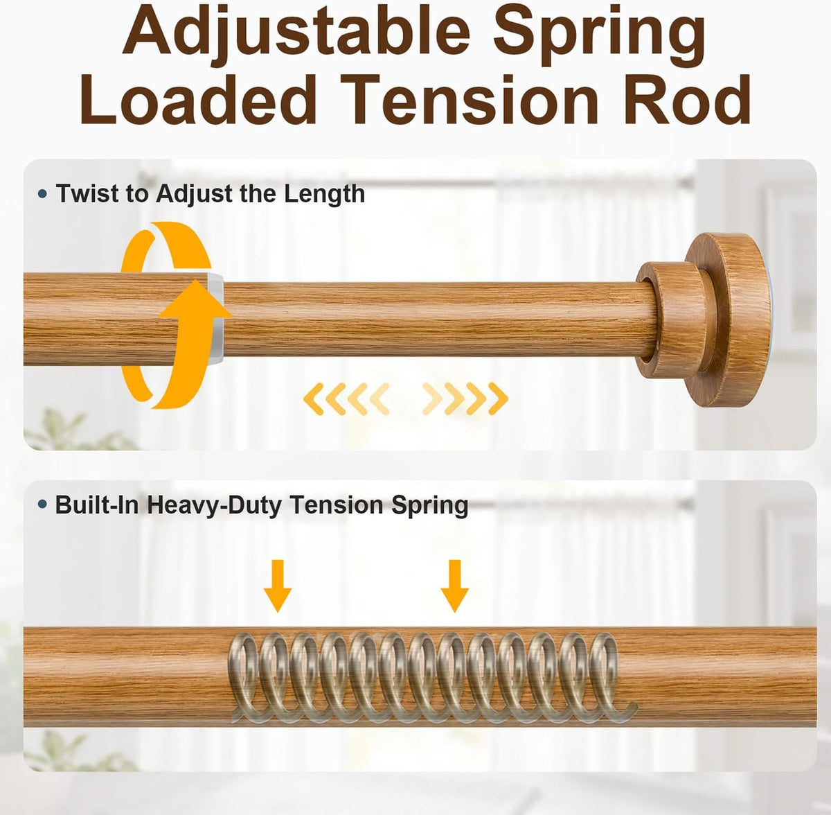 Wood Grain Shower Curtain Rod Tension 34 to 82 No Drill Adjustable